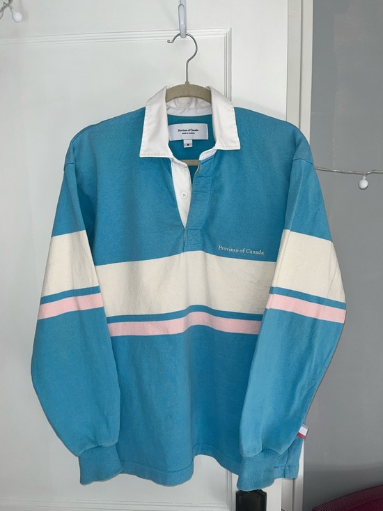 Province Of Canada Tops - Province of Canada Blue & White Rugby Unisex Shirt with Pink Stripe